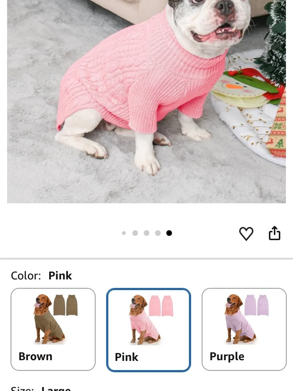 Dog Sweater for Large Dogs, Long Sleeve, Size L Stretchy cable knit
